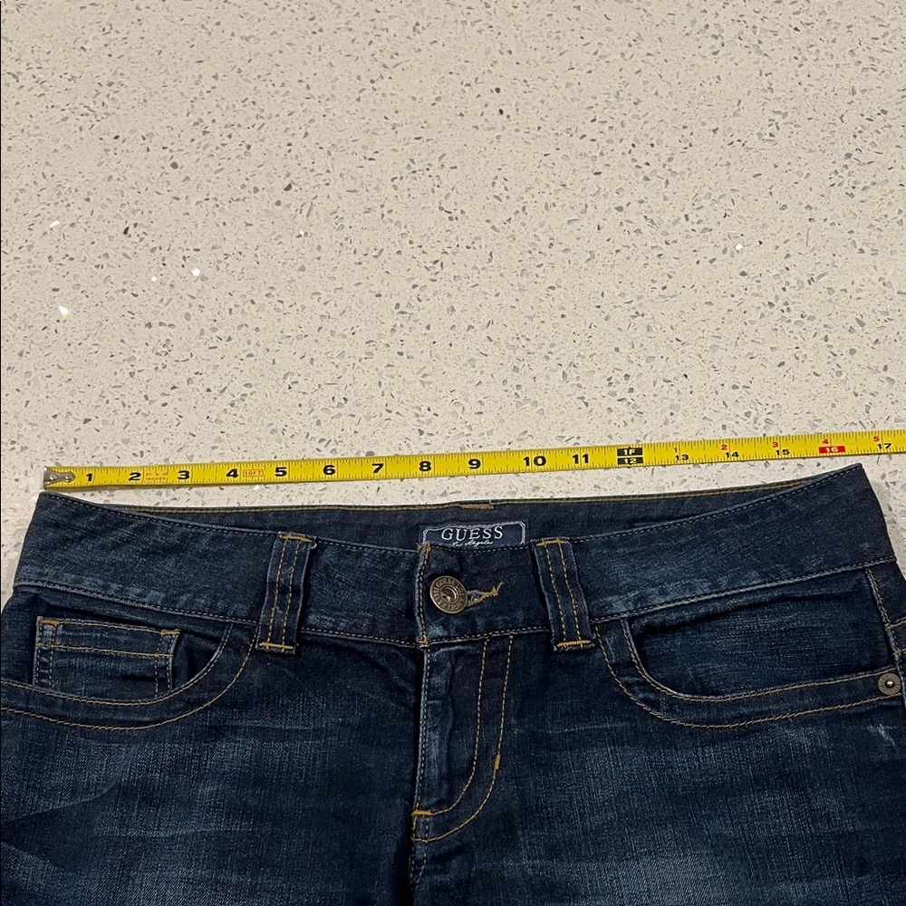 GUESS Low Rise Daredevil Boot Dark Blue Contrast Stitching Stretch Jeans Size 29 - Picture 10 of 16